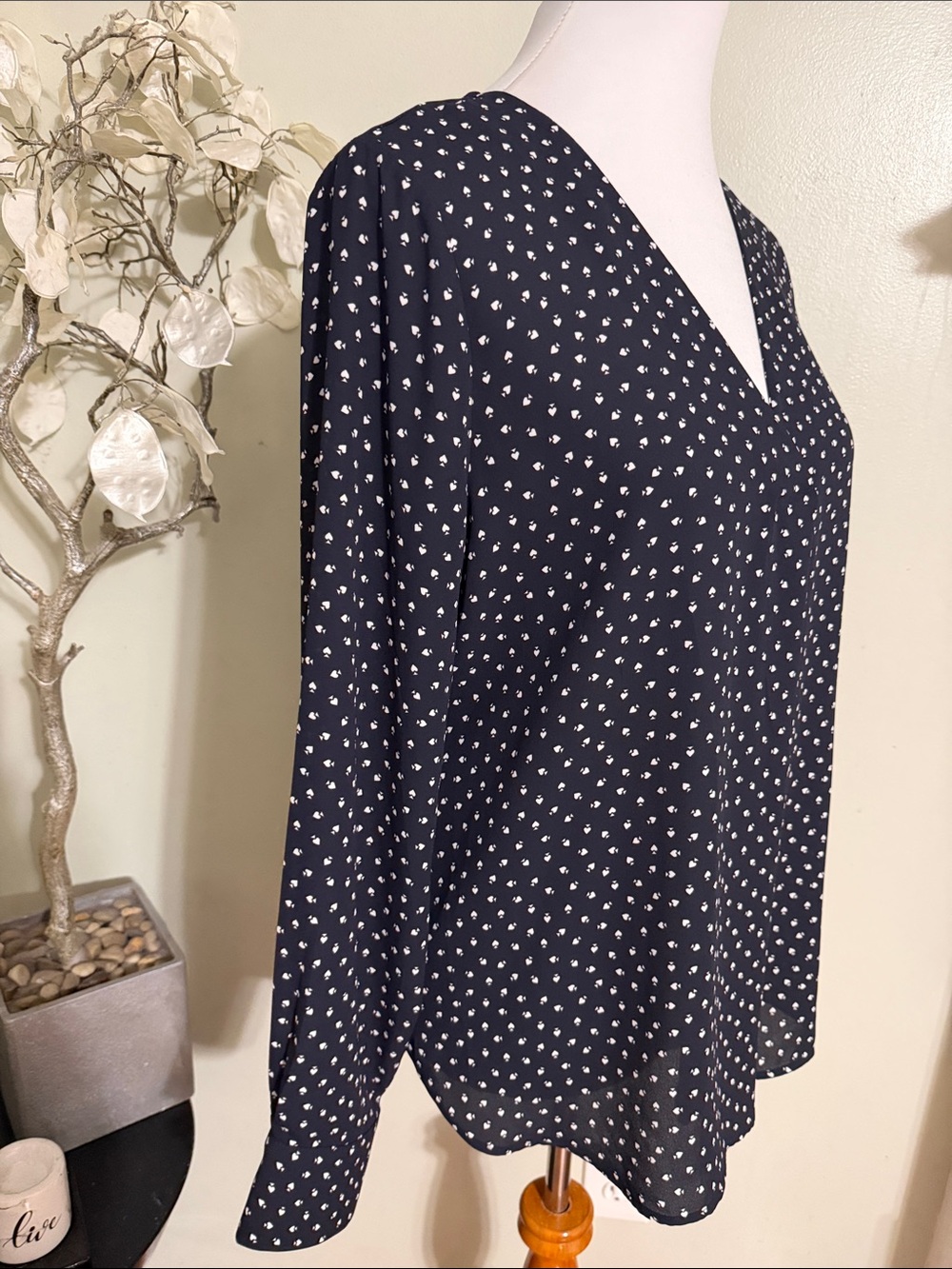 Ann Taylor Navy White Dot Blouse - Picture 2 of 5